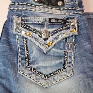 Miss Me Light Blue Capris with Embellished Pockets